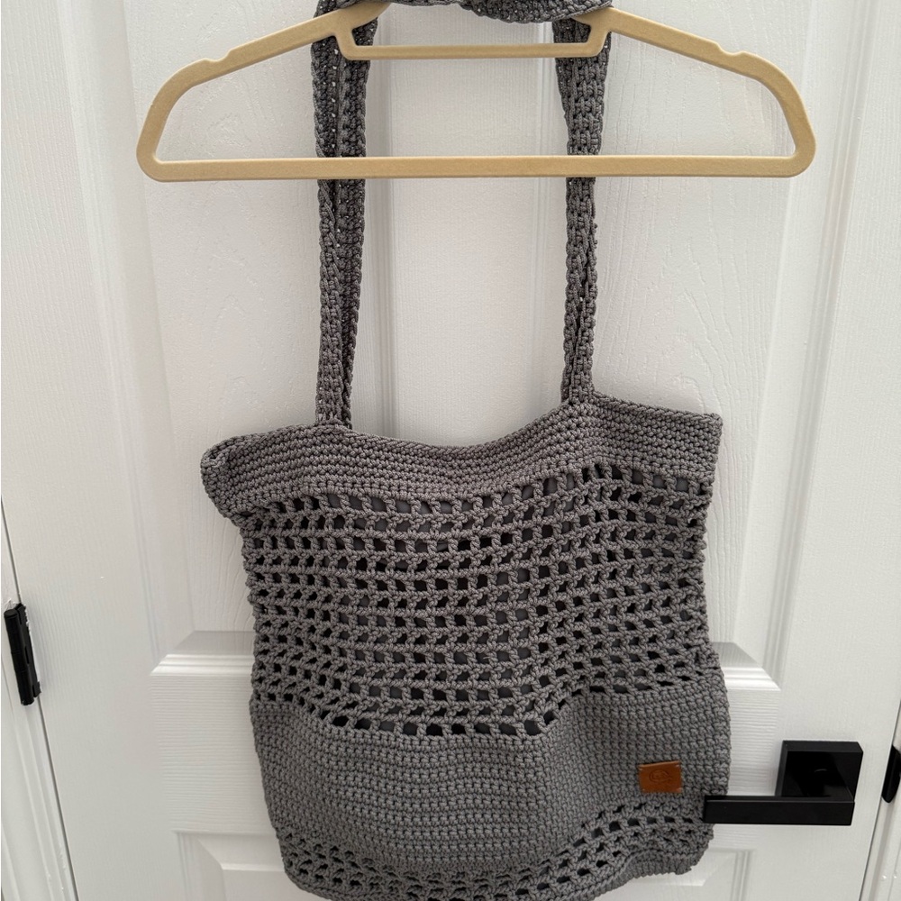 Gray Crochet Tote Bag